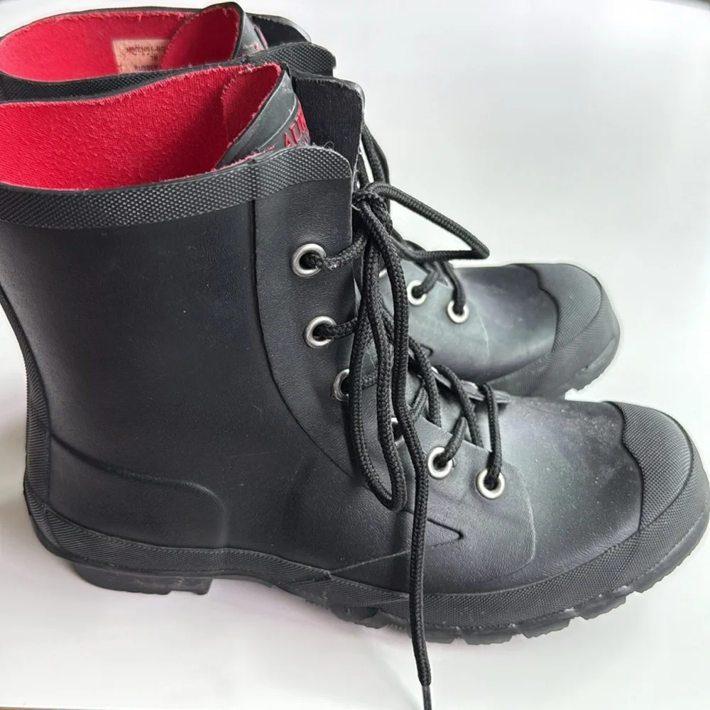 Lauren Ralph Lauren Mikenna-Bo-Rai Black Rubber Lace Up Ankle Rain Boots 7